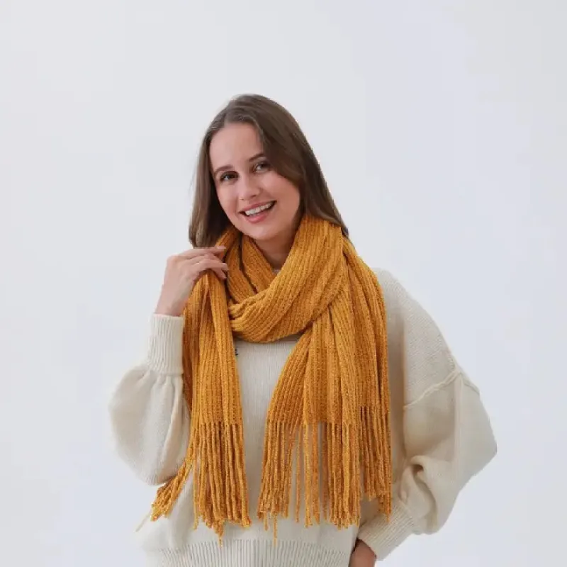 Chenille Knit Scarf with Tassels – Ultra-Soft & Luxurious sold by Sunbeam