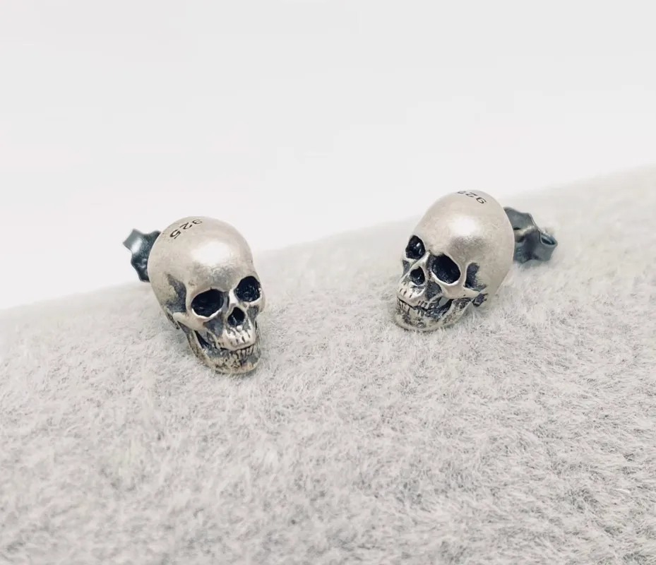Sterling Silver Gothic Skull Stud Earrings sold by Sunbeam