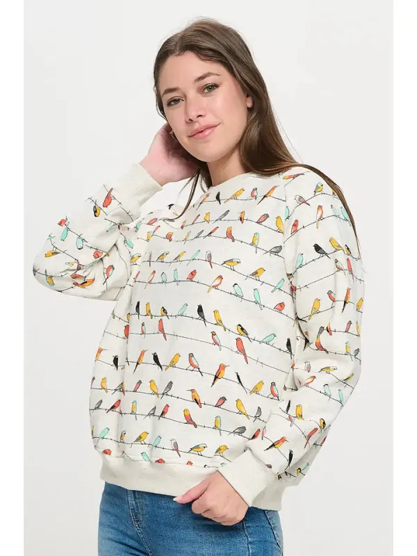 Colorful Chirpy Birds Print Sweatshirt sold by Sunbeam