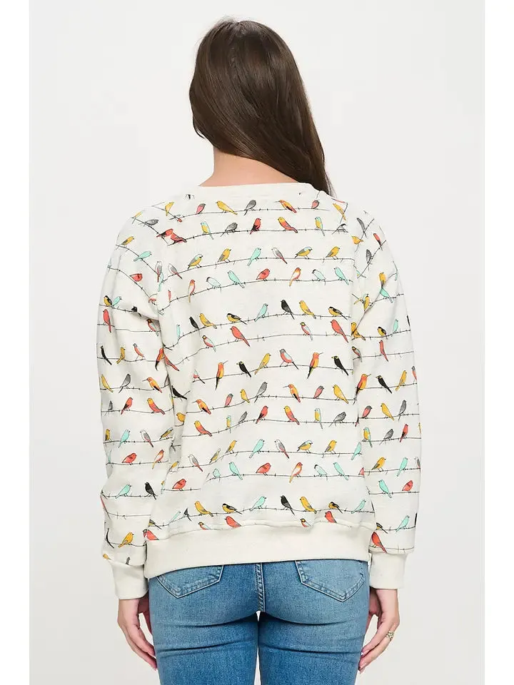Colorful Chirpy Birds Print Sweatshirt sold by Sunbeam product image thumbnail 2