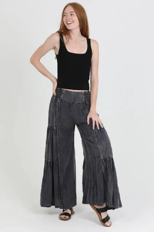 Smocked Waist Tiered Wide Leg Pant - Black sold by Sunbeam