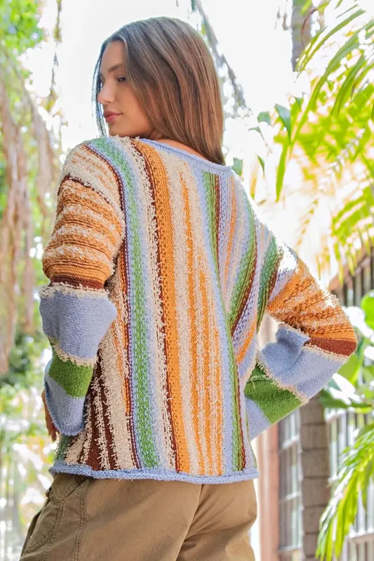 Multicolor Boho Style Button Front Sweater sold by Sunbeam