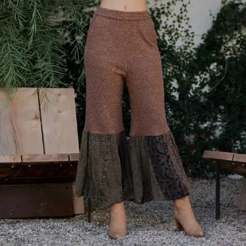 Bell Bottom Boho Pants in Crochet Sweater Fusion- Amber sold by Sunbeam