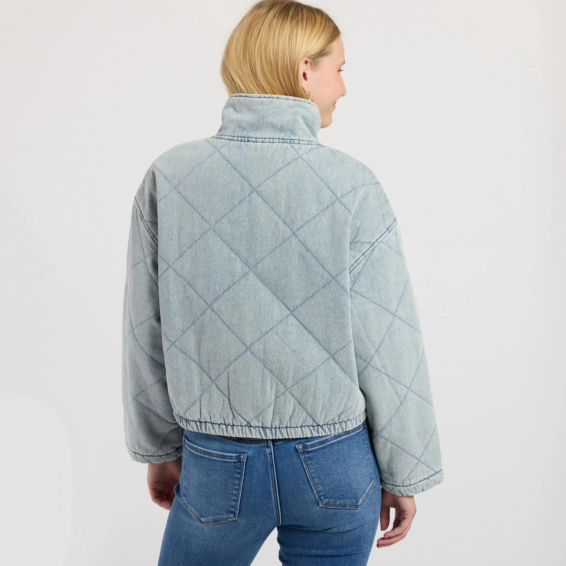 Washed Denim Quilted Front Tie Jacket- Light Denim sold by Sunbeam product image thumbnail 3
