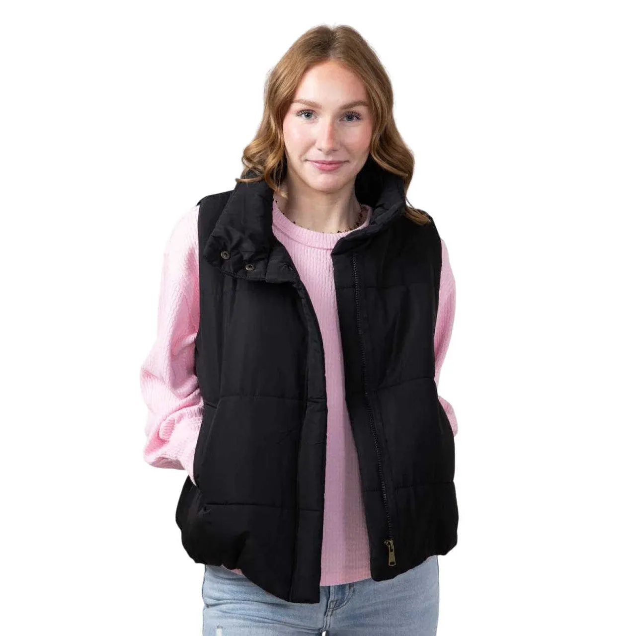 Solid Zip Up Puffer Vest- Black sold by Sunbeam