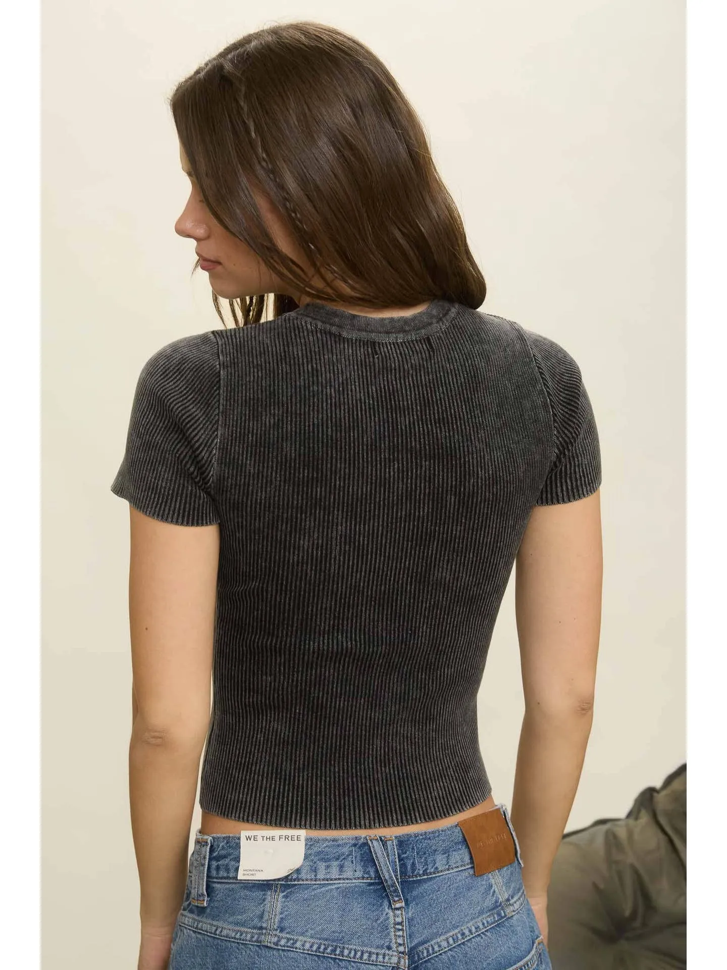 Washed Ribbed Short Sleeve Cropped Knit Tee sold by Sunbeam product image thumbnail 2