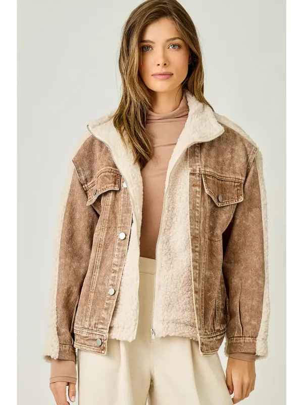 Denim Mixed Sherpa Jacket sold by Sunbeam