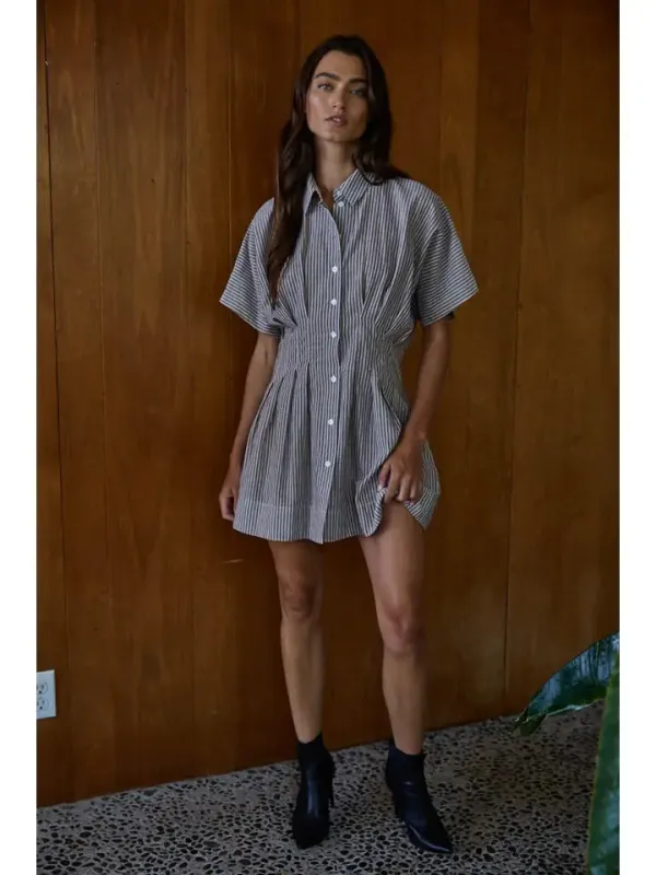 Woven Cotton Linen Striped Shirtdress sold by Sunbeam