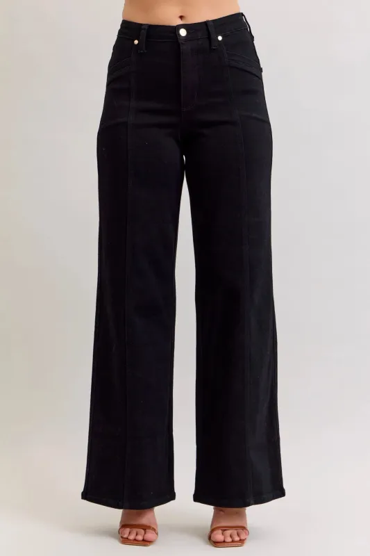 Judy Blue HW Retro Wide Leg Black Denim Jeans made by Judy Blue