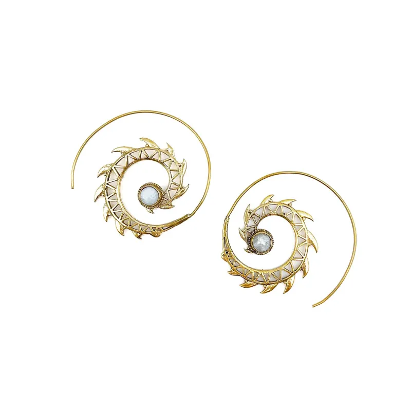 Tanvi Collection Earrings - Moonstone Gold Spiked Open Hoop sold by Sunbeam