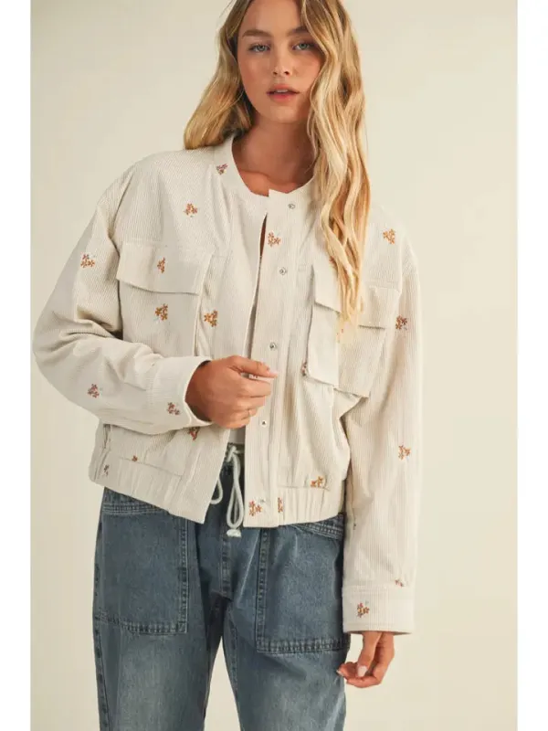 Embroidered Corduroy Bomber Jacket sold by Sunbeam