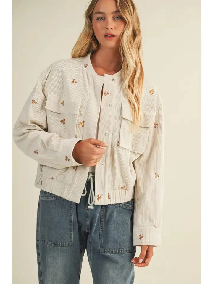 Embroidered Corduroy Bomber Jacket sold by Sunbeam