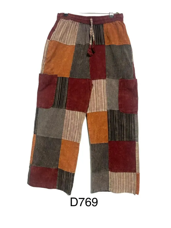 Cotton Multi Red Patchwork Mountain Pant sold by Sunbeam