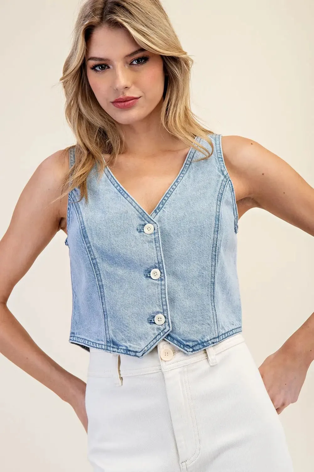 Mineral Washed Denim Vest sold by Sunbeam