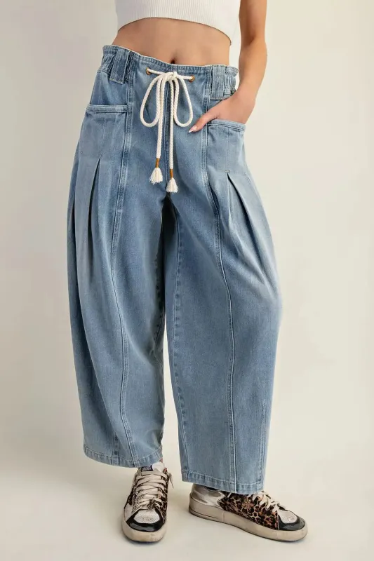 Mineral Washed Pleated Denim Pants sold by Sunbeam