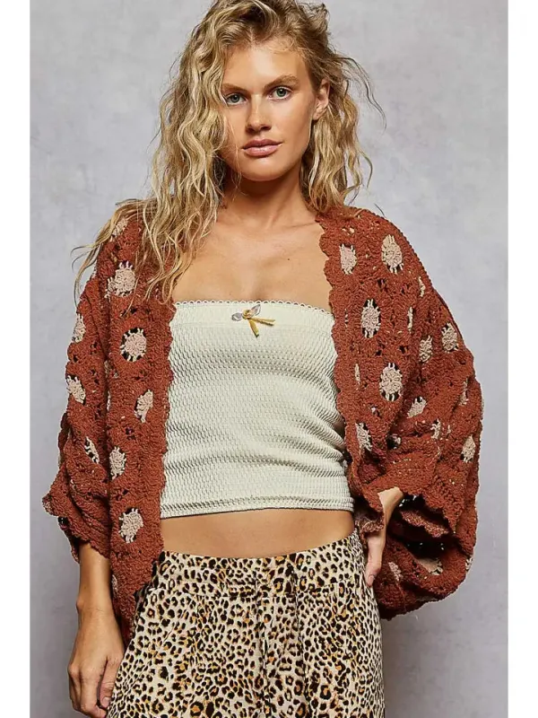 Contrast Crochet Cardigan Top sold by Sunbeam