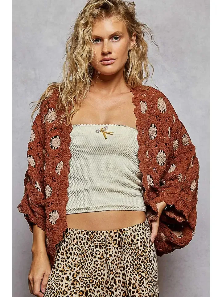 Contrast Crochet Cardigan Top sold by Sunbeam