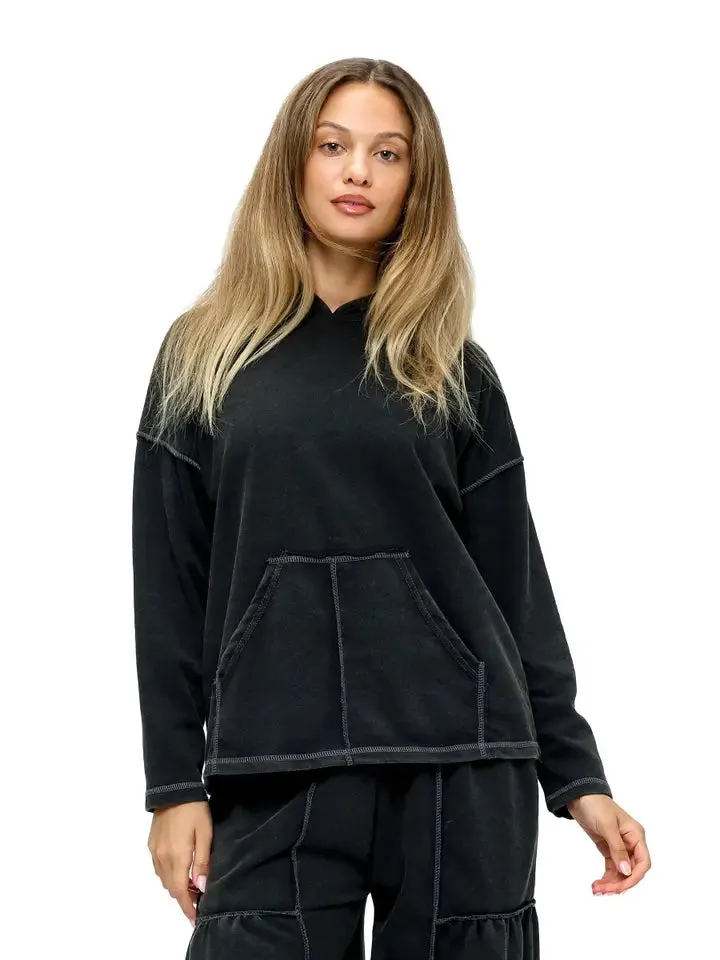 Hoodie Boho Casual Vintage Washed: Charcoal sold by Sunbeam