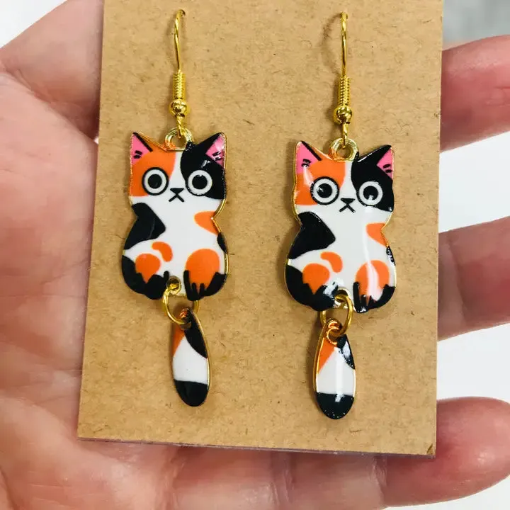 Cat Wagging Tail Earrings- Orange sold by Sunbeam