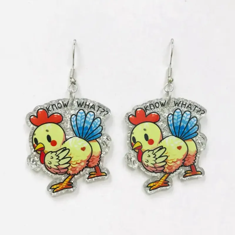 Acrylic Know What Chicken Butts Earrings, Funny Fun Earrings made by Sunbeam