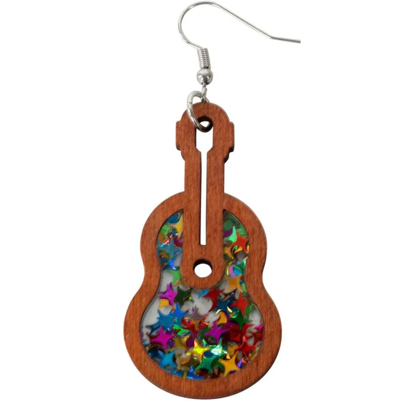 WOOD SPARKLE GUITAR EARRINGS sold by Sunbeam