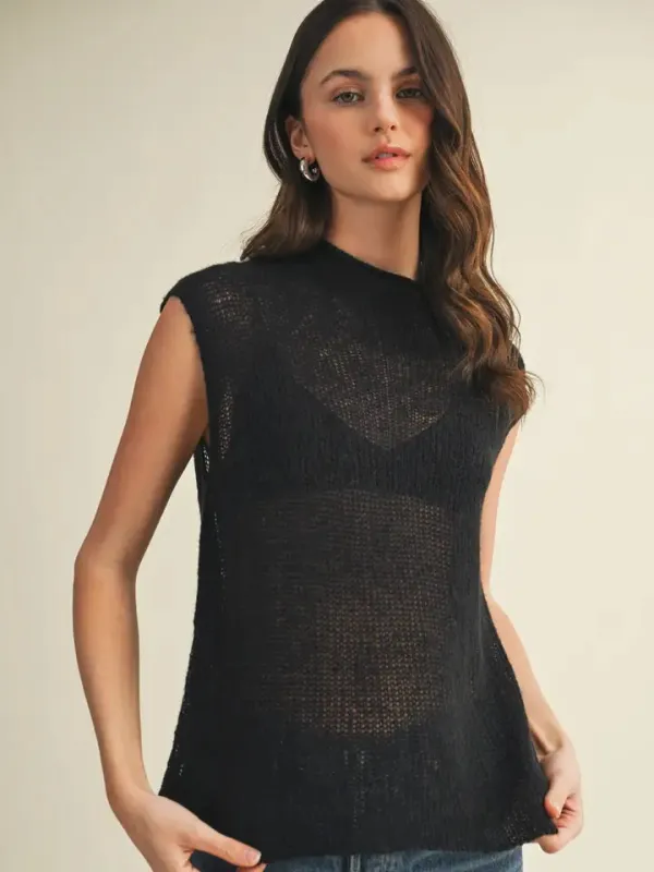 High Neck Sleeveless Sweater Top- Black sold by Sunbeam