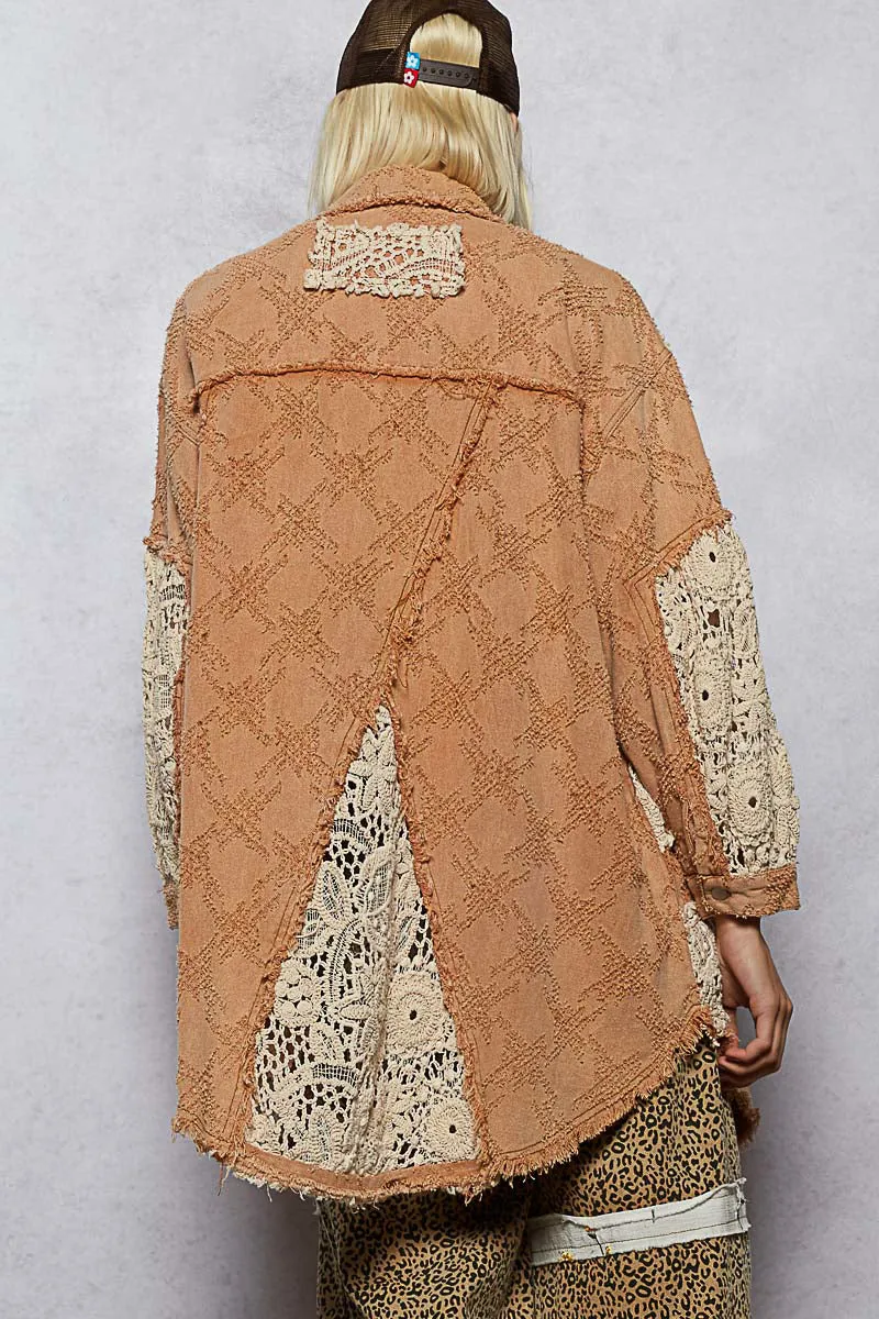 Vintage Washed Oversize Crochet Patches Shacket sold by Sunbeam product image thumbnail 2