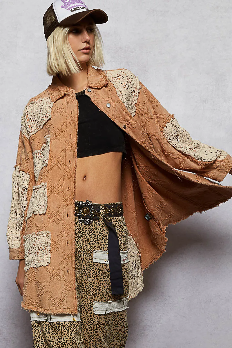 Vintage Washed Oversize Crochet Patches Shacket sold by Sunbeam product image thumbnail 3