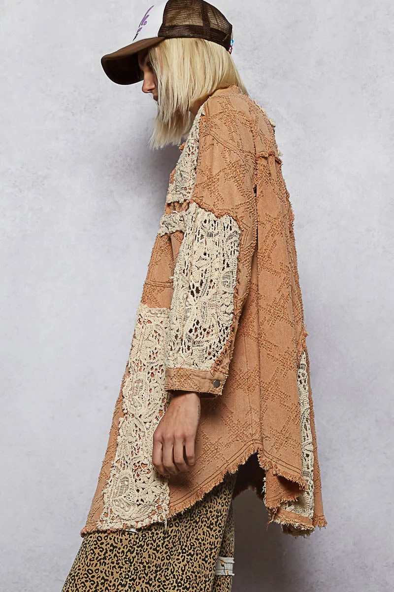 Vintage Washed Oversize Crochet Patches Shacket sold by Sunbeam product image thumbnail 4