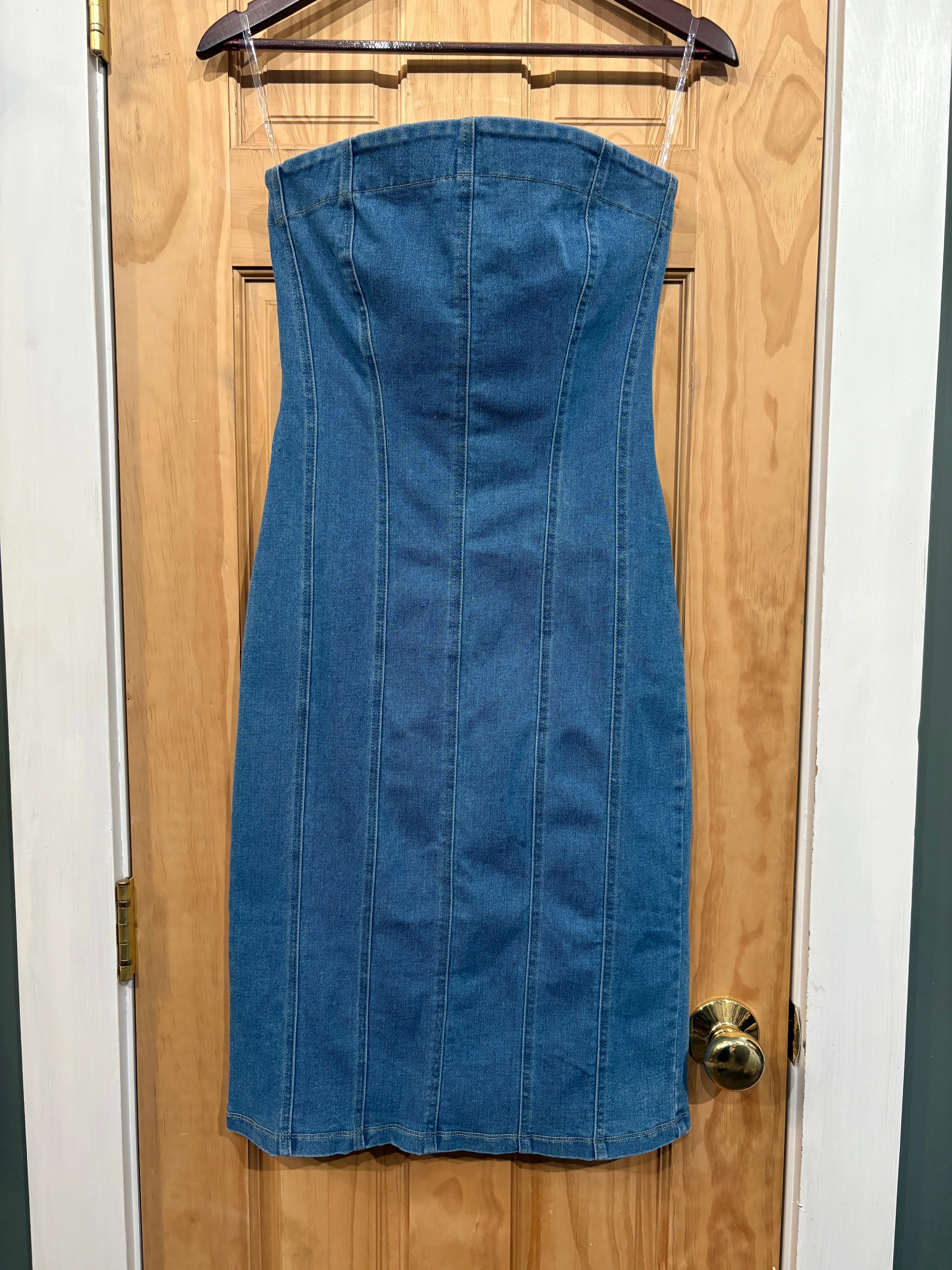 Sleeveless Stitch Detail maxi Denim Dress with Back Slit sold by Sunbeam