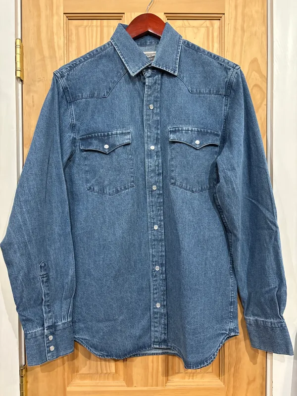 Men's Cotton Denim Wash Long Sleeve Shirt- Light Indigo made by Schott NYC