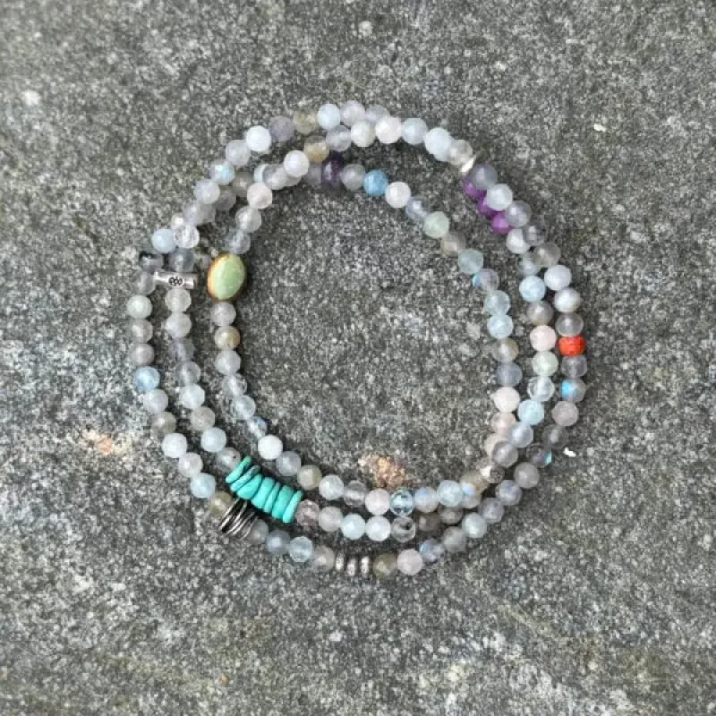 Triple Elastic Labradorite Silver Stretch Bracelet sold by Sunbeam