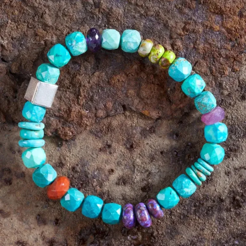 Large Cubed Turquoise Silver Bracelet sold by Sunbeam