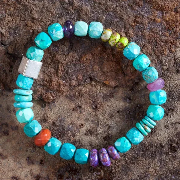 Large Cubed Turquoise Silver Bracelet sold by Sunbeam