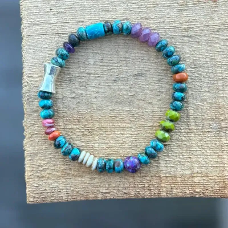 Turquoise Bracelet with a Thai Silver Barrel Bead sold by Sunbeam