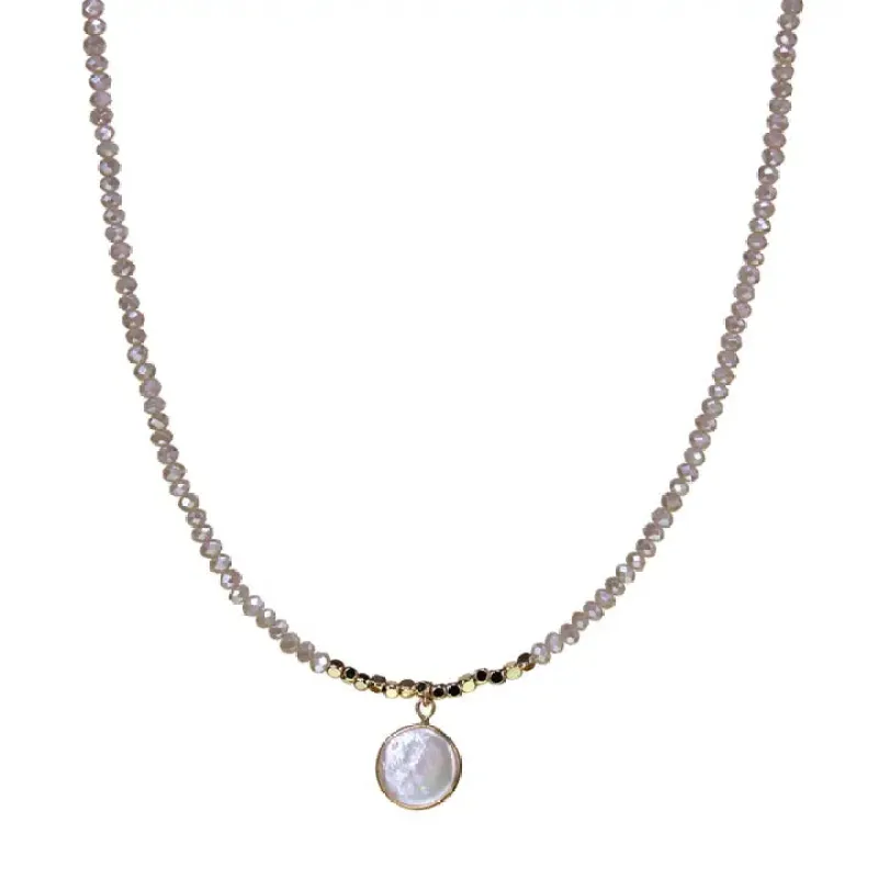 Beaded Crystal Strand Necklace with Natural Coin Pearl Drop sold by Sunbeam