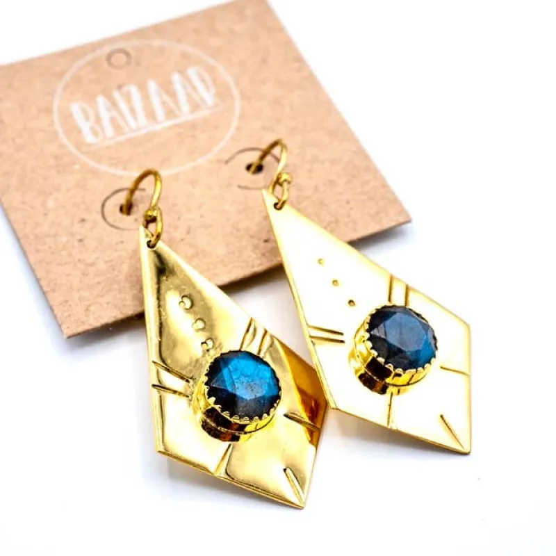 Brass Labradorite Etched Plate Earrings sold by Sunbeam