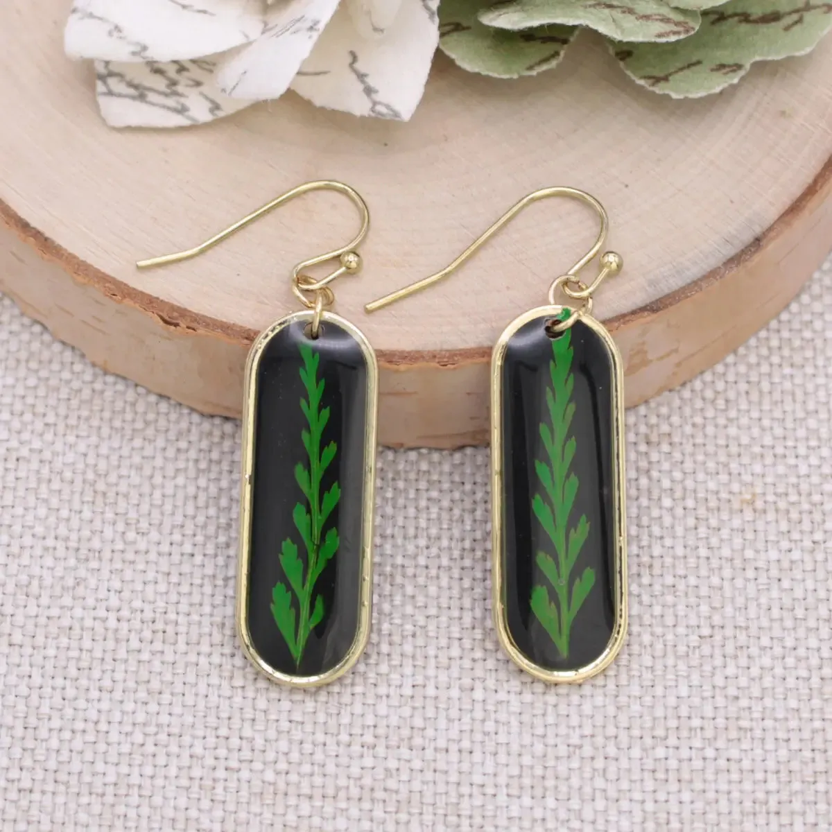 Fern Frond Bar Dried Flower Earrings sold by Sunbeam