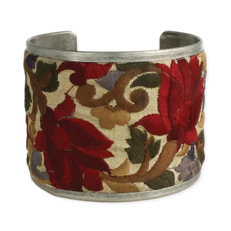 Red Flower Embroidered Elegance Cuff Bracelet sold by Sunbeam