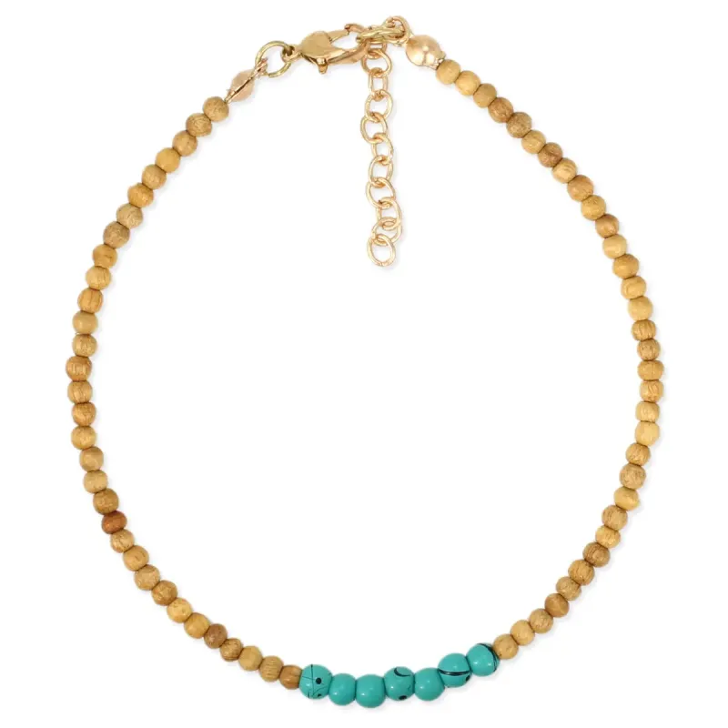Wood & Turquoise Bead Anklet sold by Sunbeam