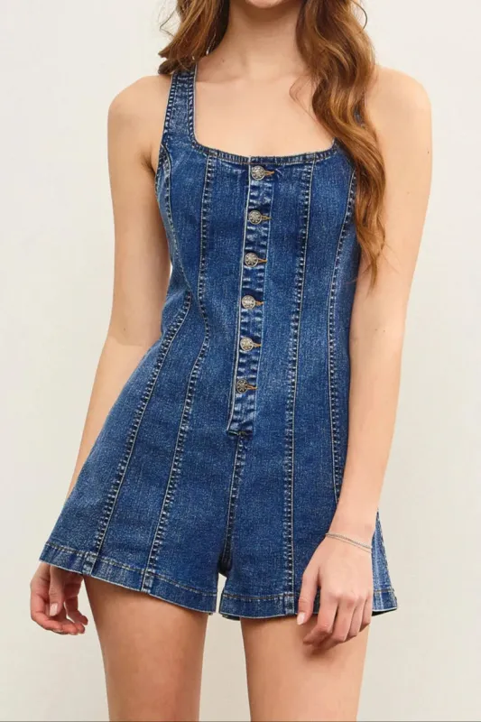 Button Up Sleeveless Denim Romper sold by Sunbeam