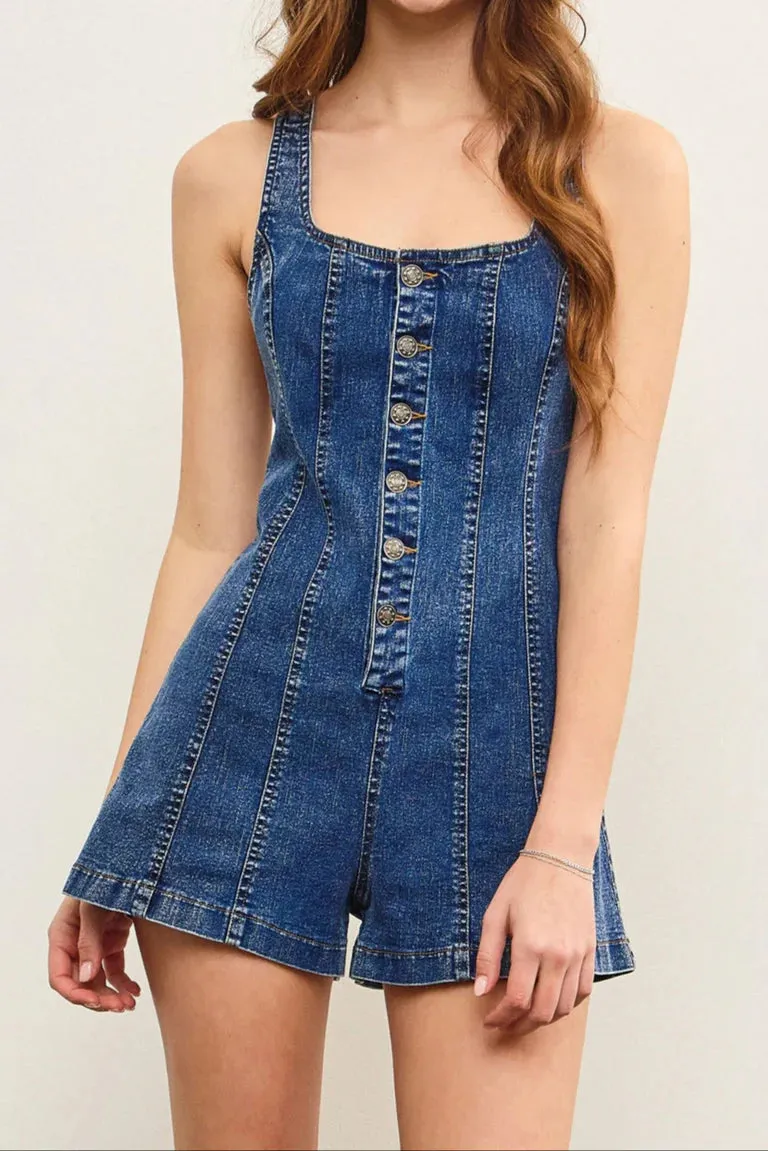 Button Up Sleeveless Denim Romper sold by Sunbeam