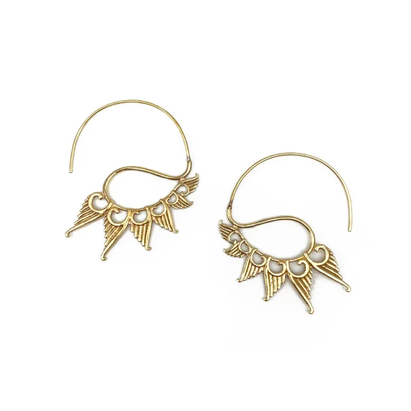 Tanvi Collection Earrings- Gold Graduated Wings Open Hoop sold by Sunbeam
