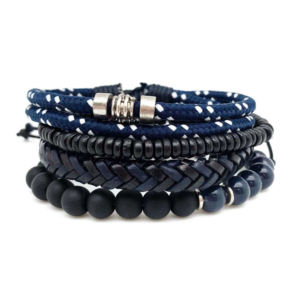 Aadi Blue Woven Navy and Black Beads Mens Bracelet Set sold by Sunbeam