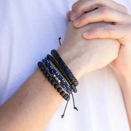 Aadi Blue Woven Navy and Black Beads Mens Bracelet Set sold by Sunbeam product image thumbnail 2