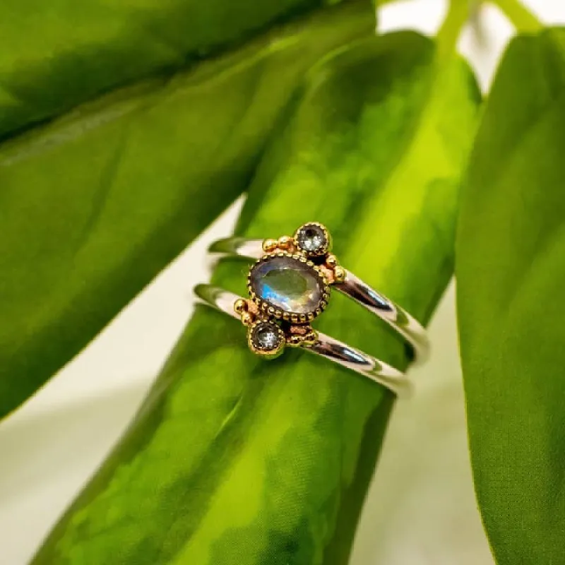 Sterling Silver Two Tone Moonstone Ring sold by Sunbeam