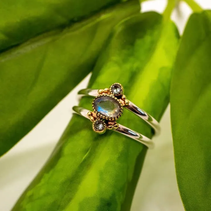 Sterling Silver Two Tone Moonstone Ring sold by Sunbeam