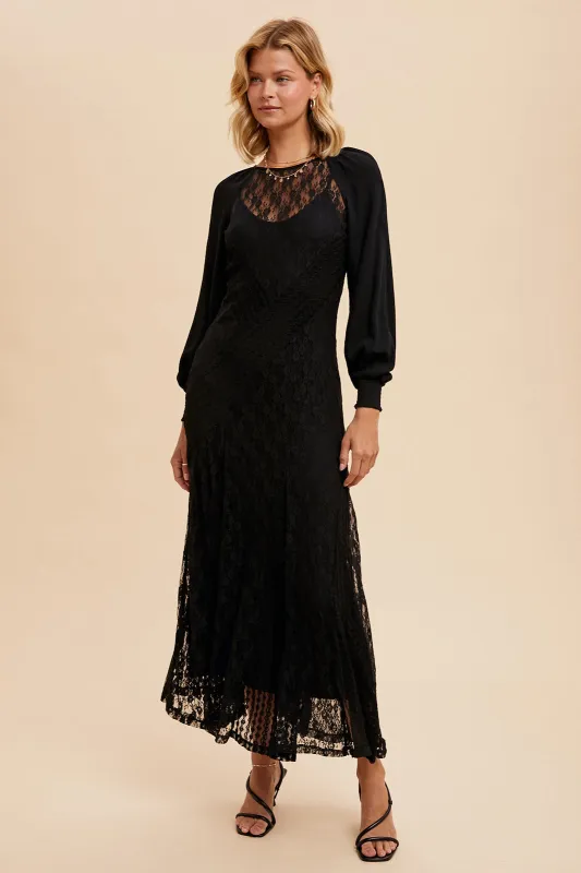 Raglan Vintage Lace Paneled Dress made by Inloom