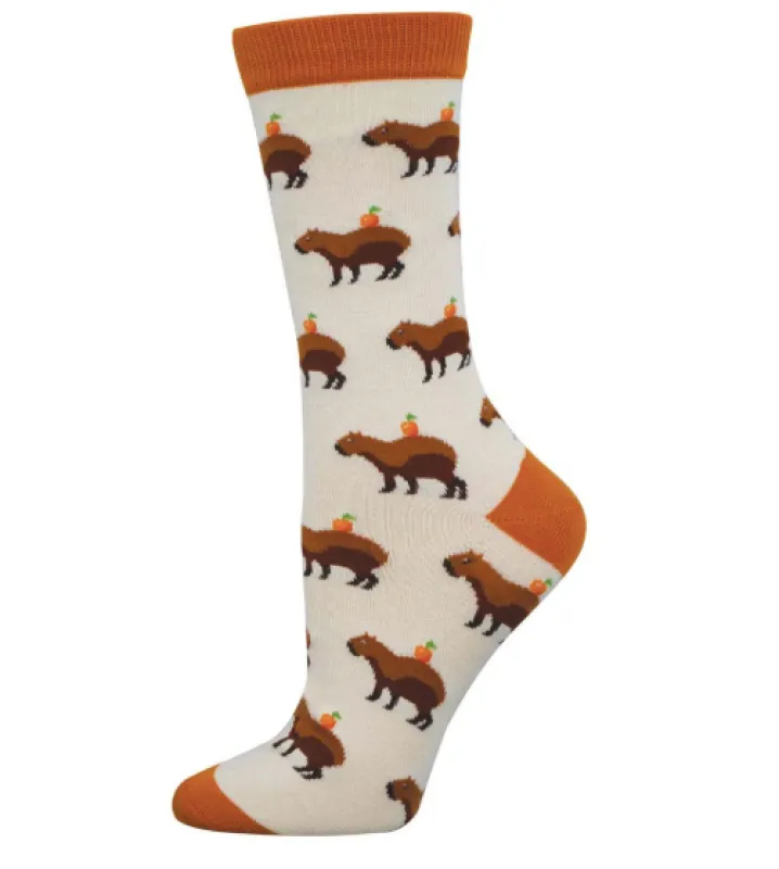 Capybara Orange Womens Sock - Ivory sold by Sunbeam