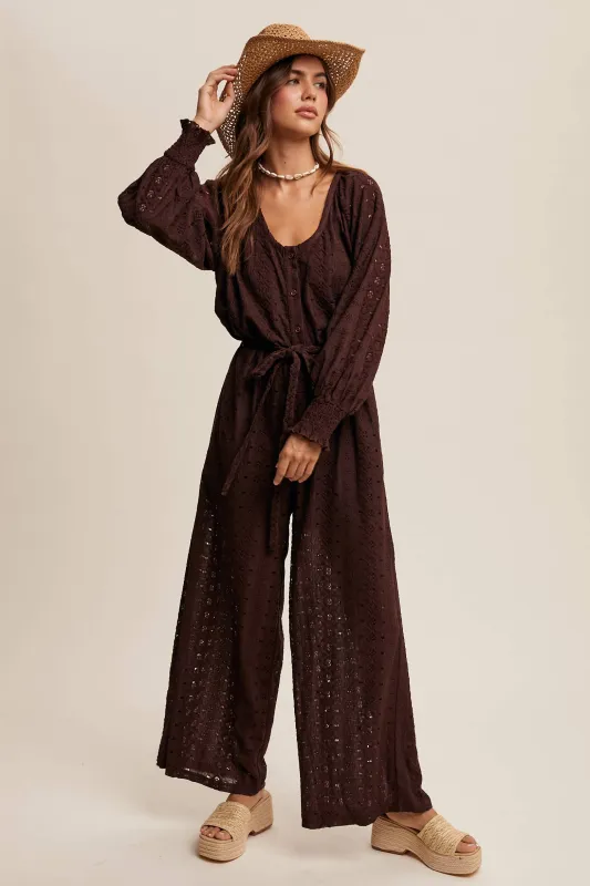 Eyelet Lace Wide Leg Jumpsuit sold by Sunbeam